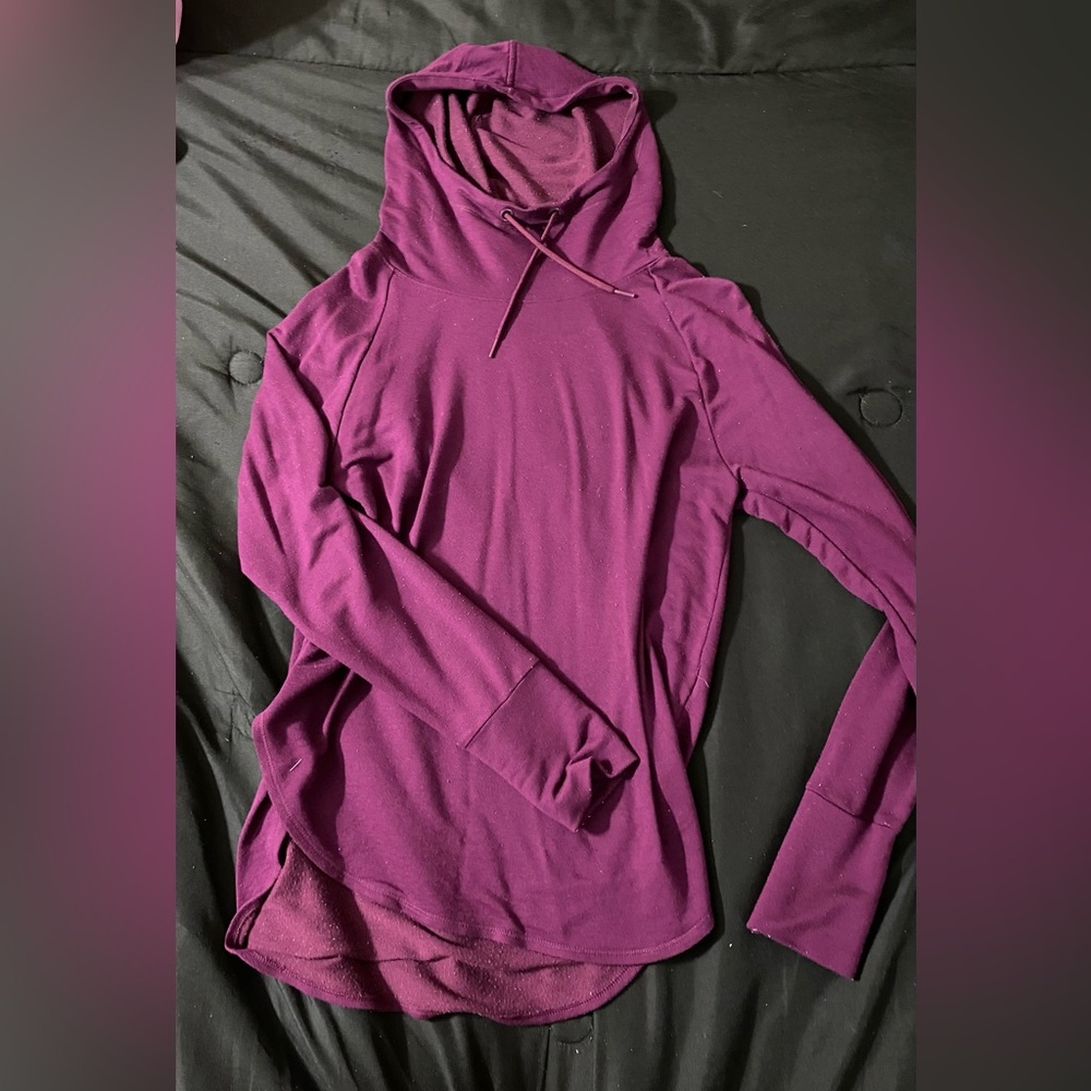 Purple hooded long sleeve shirt